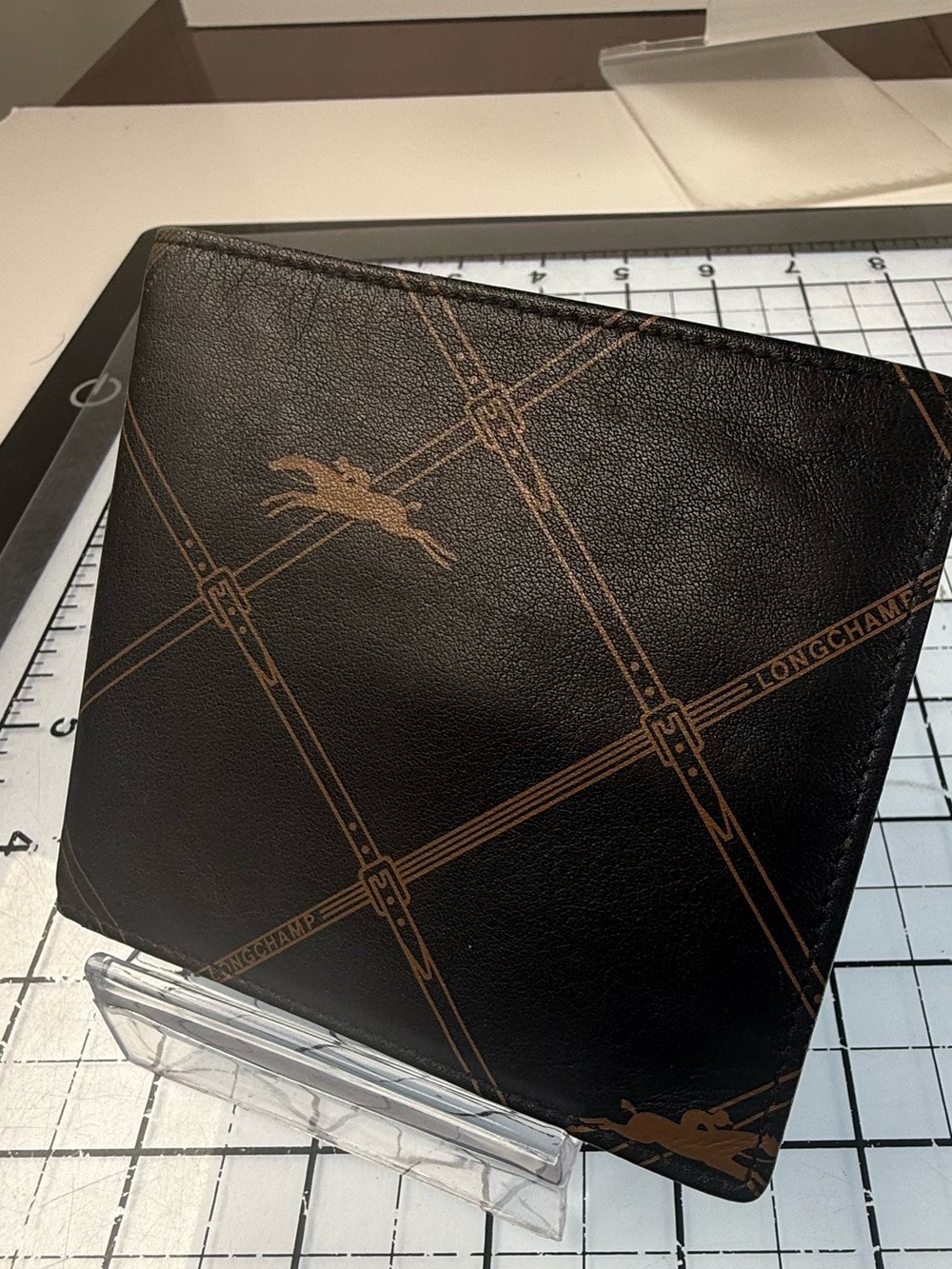 Longchamp brown Carmel Leather bifold Wallet with Equestrian Print - Picture 2 of 5
